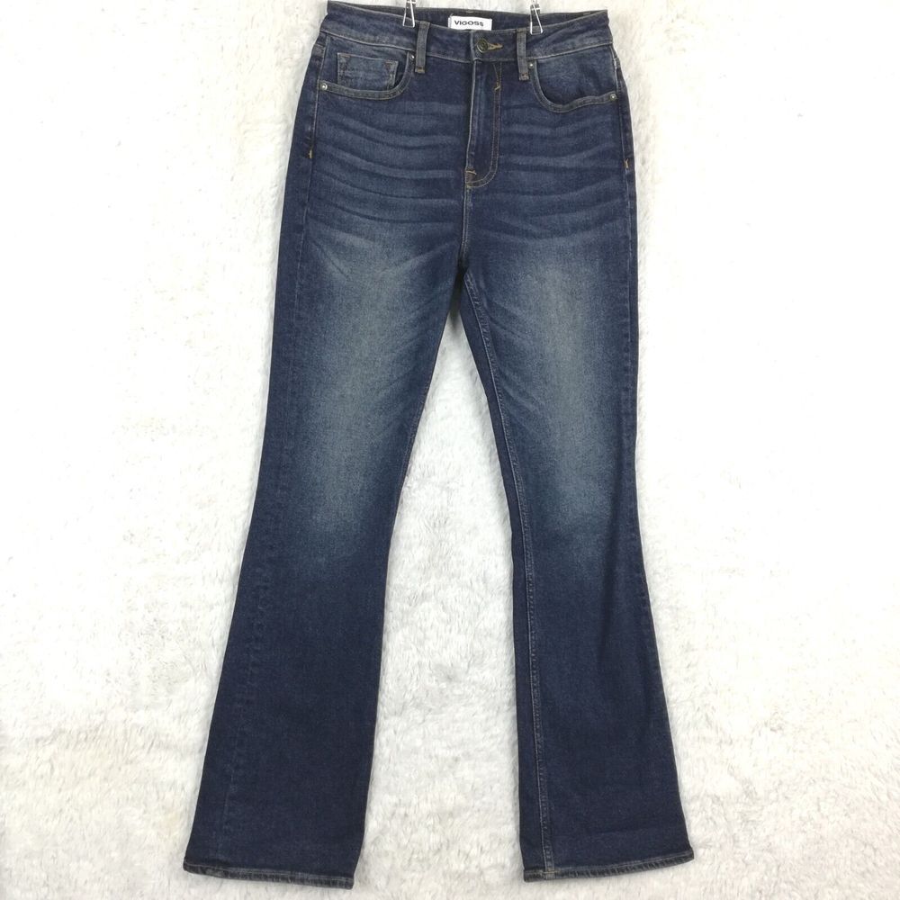 Vigoss Womens Jeans Hendrix Flare Blue Denim Whiskering High Rise Dark Wash 27